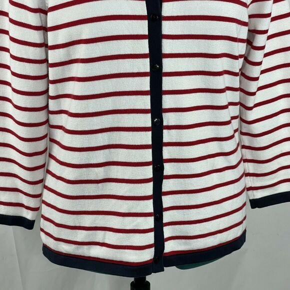 Talbots White Red Stripe Button Front 1/2 Sleeve Cardigan Size M - Picture 4 of 8